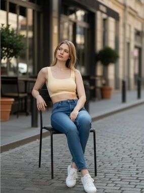 Cefian Scoop-Neck Cropped Tank Top in Pale Yellow